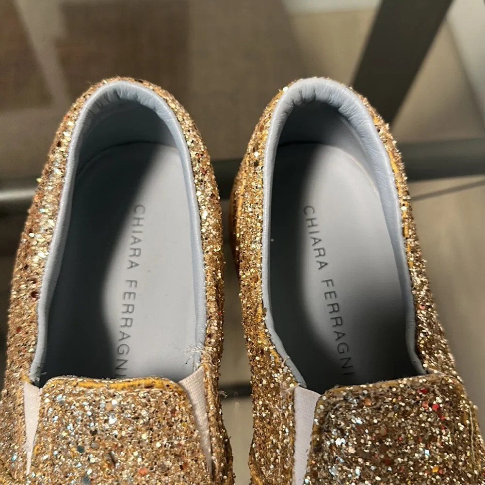 CHIARA FERRAGNI Eye & Lips Black Glitter Slip On Loafer Sneakers Italy EU 36 - Picture 5 of 7